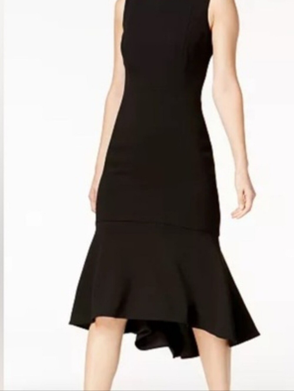 Calvin Klein Black Fitted Midi Dress with Flared Hem